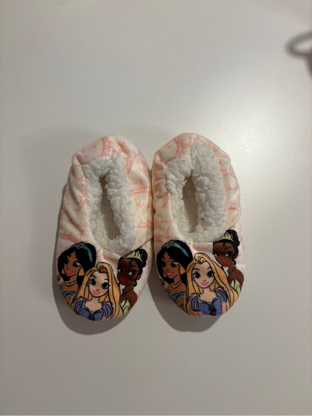 Disney Girls White Plush Princess Slip-On Footies